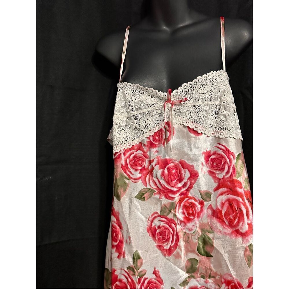 Beautiful Morgan Taylor Intimates Floral Lace Satin Babydoll Nightgown Size Medi - Picture 6 of 8